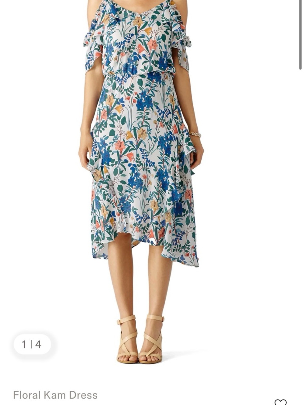 Parker Floral Midi Dress in White, Blue and Coral